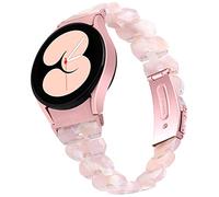 Miimall Resin Strap for Samsung Galaxy Watch 7/FE/6/5/4 40mm 44mm, 20mm Lightweight Waterproof Slim Band, Galaxy Watch 6 Classic/5 Pro Wristband for Ladies Women Girls-Pink Flower/Rose Gold Buckle
