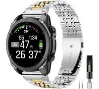 Miimall Rugged 22mm Metal Strap for Garmin Fenix 8 47mm/7/pro/6/6 pro/5 plus/E, Quick Fit Adjustable Stainless Steel Replacement Elegant Band for Forerunner 970/965/Instinct 3/2/1 Men, Silver-Gold