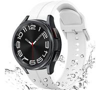 Miimall Silicone Strap for Samsung Galaxy Watch FE, Galaxy Watch 7/6/5/4 Band 40mm 44mm，Watch 6 Classic 43/47mm，Watch 5 Pro 45mm，Watch 4 Classic 42/46mm，Flexible No Gap Replacement Band-White