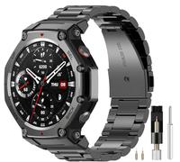 Miimall Stainless Steel Strap Compatible with Amazfit T-Rex 3, No Gap One Click Quick Release Business Metal Band for Men Women, Stylish Replacement Straps for Amazfit T Rex 3 Watch-Black