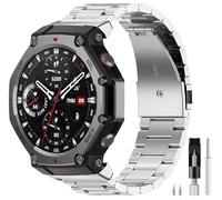 Miimall Stainless Steel Strap Compatible with Amazfit T-Rex 3, No Gap One Click Quick Release Business Metal Band for Men Women, Stylish Replacement Straps for Amazfit T Rex 3 Watch-Silver