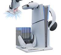 Miimall Stand with Cooling Station & Controller Charging Stations for PS5 Slim, [3-Level Adjustable Fans] [6 Discs Slots] [Headset Holder] for PS5 Slim (Disc & Digital Edition) Accessories, White