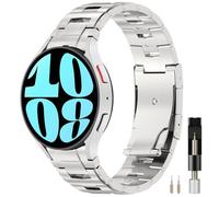 Miimall Titanium Band for Samsung Galaxy Watch FE/7/6/5/4 40mm 44mm, No Gap Lightweight Metal Wristband for Watch 6 Classic/5 Pro/4 Classic, Samsung Watch 7 Replacement Strap for Men Women-Silver