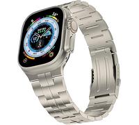 Miimall Titanium Strap for Apple Watch Ultra 2/Ultra 49mm, Series 10 46mm, Series 9/8/7 45mm, Series SE/6/5/4 44mm, Series 3/2/1 42mm, Titanium Metal Adjustable Band Replacement Wristband, Titanium