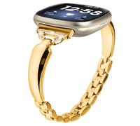 Miimall Zinc Alloy Strap for Fitbit Versa 4/Versa 3/Fitbit Sense 2/Sense Band, Bling Rhinestone Wristband, No Gap Metal Band for Fitbit Versa 4, Adjustable Replacement Strap for Women Girl-Gold