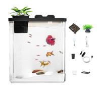 Miini Fish Tank Kit - Desktop Fish Tank, Acrylic Aquarium | Modern Compact Tank with Artificial Flowers, Air Pump and Atmosphere Light, Portable Small Aquarium Fish Tank for Betta Fish Shrimp