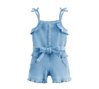 Miipat Baby Girl Clothes Summer Sleeveless Toddler Ruffle Knit Ribbed Suspender Romper Outfits Clothing Set for Girls Blue 100 2-3 Years