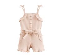 Miipat Baby Girl Clothes Summer Sleeveless Toddler Ruffle Knit Ribbed Suspender Romper Outfits Clothing Set for Girls Beige 80 12-18 Months