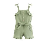 Miipat Baby Girl Clothes Summer Sleeveless Toddler Ruffle Knit Ribbed Suspender Romper Outfits Clothing Set for Girls Green 80 12-18 Months