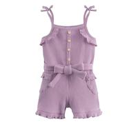 Miipat Baby Girl Clothes Summer Sleeveless Toddler Ruffle Knit Ribbed Suspender Romper Outfits Clothing Set for Girls Purple 120 4-5 Years