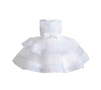 Miipat Baby Girl Dress Tulle Sequin Sleeveless Princess Toddler Girl Party Dresses Formal Flower Girls Birthday Wedding Dress White 100 2-3 Years