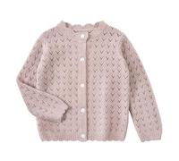 Miipat Baby Girl Sweater Toddler Knit Cardigans Up Hollow Crochet Knitwear Long Sleeve Button Solid Fall Winter Clothes for Girls（Greypink 73 12-18 Months