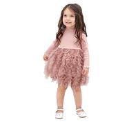 Miipat Baby Girls Dress Long Sleeve Autumn Knit Ribbed Infant Toddler Princess Tutu Tulle Cake Skirt Pink 73 3-6M
