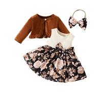 Miipat Baby Girls Dress with Cardigan Clothes Set Toddler Fall Winter 2Pcs Outfits Set Kids Sleeveless Dress and Velvet Long Sleeve Coat Darkbrown 12-18 Months