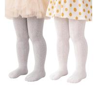 Miipat Baby Girls Tights 2 Pack Toddler Hollow Out Patterned Fishnet Tights Soft Elastic Little Kids Lace Pantyhose for School Dance Party(Whitegrey Diamond, 2-4Years)