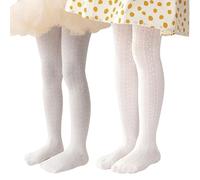 Miipat Baby Girls Tights 2 Pack Toddler Hollow Out Patterned Fishnet Tights Soft Elastic Little Kids Lace Pantyhose for School Dance Party(Whitegrey Diamond, 6-12Months)