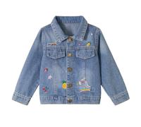 Miipat Girls Denim Jacket Sequin Patchwork Toddler Jean Jacket Button Down Fashion Jeans Coat with Pockets Long Sleeve Outwear for Kids