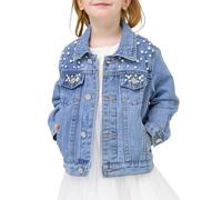 Miipat Girls Denim Jacket Sequin Patchwork Toddler Jean Jacket Button Down Fashion Jeans Coat with Pockets Long Sleeve Outwear for Kids