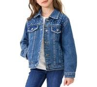 Miipat Girls Denim Jacket Sequin Patchwork Toddler Jean Jacket Button Down Fashion Jeans Coat with Pockets Long Sleeve Outwear for Kids