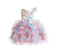 Miipat Girls Dress One-Shoulder Sequins Princess Sleeveless Flower Girl Wedding Bridesmaid Dresses Tutu Ruffles Kids Prom Dress for Party Birthday Rainbow 130 6-7 Years