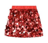 Miipat Girls Sequin Skirt Sparkly Kids Mini Skirts with Lining Elastic Waist Glitter Skorts for Dance Birthday Princess Party Festival Red 110 3-4 Years