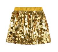 Miipat Girls Sequin Skirt Sparkly Kids Mini Skirts with Lining Elastic Waist Glitter Skorts for Dance Birthday Princess Party Festival Gold 110 3-4 Years