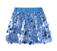Miipat Girls Sequin Skirt Sparkly Kids Mini Skirts with Lining Elastic Waist Glitter Skorts for Dance Birthday Princess Party Festival Lakeblue 150 8-9 Years