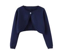 Miipat Toddler Girl Knitted Cardigan Kids Knitted Sweaters One-Button Long Sleeve Crew Neck Bolero Cardigan Shrug Knitwear Coat DarkBlue 110 3-4 Years