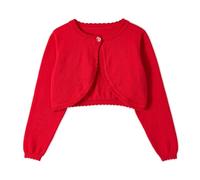 Miipat Toddler Girl Knitted Cardigan Kids Knitted Sweaters One-Button Long Sleeve Crew Neck Bolero Cardigan Shrug Knitwear Coat Red 110 3-4 Years