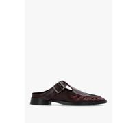 MIISTA Gianna Brushed Red Leather Buckle Flat Mules Size: 37, Colour: