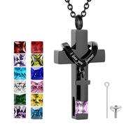 Miity Haiy Birthstones Urn Necklaces for Ashes Crystal Cross Cremation Pendant Urns for Human Ashes Memorial Keepsake Locket Jewelry for Men Women, Stainless Steel, Cubic Zirconia