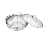 MIIWWOWO 26cm Stainless Steel Kadai with Lid and Comfortable Grip - Multi-Purpose Cookware for Deep Frying, Stir-Frying and Curries - Suitable for Various Stoves - Silver