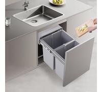 MIIWWOWO Kitchen Waste Bin 40L Pullout Recycling Garbage Trash Can - 49x35x43cm - Under Can Counter Bin - 2 x 20L Capacity -Multi Compartment Sliding Double Pull Out Bins for Kitchen