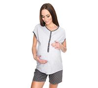 MijaCulture 3 in1 Short Maternity and Nursing 2-Peace Pyjama Set for Summer 4118 (UK10 / M, Melange/Grey)