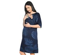 MijaCulture Labour Maternity and Nursing Nightdress Delivery Gown 4128 (M, Navy/leaves)