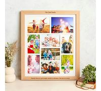 MijMoj Design Personalised Solid Oak Nine Aperture Picture Frame with Mount - Natural Finish - Nine Aperture Frame - Engraved + Prints