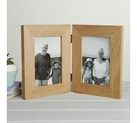 MijMoj Design Solid Oak Hinged Double Picture Frame - For 6x4" or 7x5" Photos - For 6"x4" photos