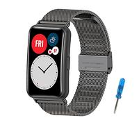 MIJOBS Replacement Strap Compatible with Huawei Watch Fit and Elegant Stainless Steel Wristbands for Watch Accessories, Black/White, para Huawei Watch Fit/SE/NEW/Elegant, Classic