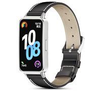 MIJOBS Strap Compatible with Huawei Band 10/9/8 Leather Bracelet, Soft and Comfortable, Smart Watch Replacement Straps for Men Women, Black/White, Classic