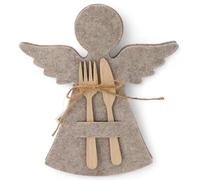 MIJOMA Angel Cutlery Holder Set of 4 Felt - Table Decoration Christmas - Space for Cutlery - 20 x 22 cm - Jute Cord - Decorative Cutlery Holder for Festive Table (Light Brown)