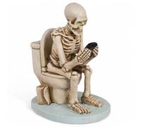 MIJOMA Decorative Figure Skeleton on Toilet - Funny Halloween Figure, 13 x 10 cm, Polyresin Skull Decoration, Whimsical Bathroom Decoration