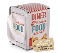 MIJOMA Diner Retro Metal Napkin Dispenser - Napkin Holder with Non-Slip Feet Includes 60 Napkins - American Style Kitchen Table Decoration
