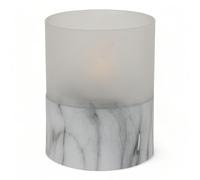 MIJOMA - Elegant LED Candle in Glass, Warm White, Realistic Flame, 6/18 Timer, Battery Operated, Stylish Eye-catching, Authentic Look & Feel (Diameter 8 x Height 10 cm, Marble Look Base)