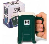 MIJOMA Funny Porta Potty Coffee Mug in Humorous Design of a Construction Site Toilet, Practical Handle Mug Made of Ceramic Dolomite, 330 ml Experience Coffee, in 2 Colours, 13 x 10 cm (Green)