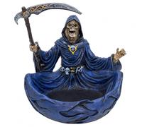 MIJOMA Gothic Ashtray - Grim Reaper with Detailed Scythe - Mystical Design Made of Polyresin - 12 cm Wide, 13.5 cm Deep, 13 cm High - Skull Decoration for Horror & Fantasy Fans