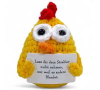 MIJOMA Lucky Charm Positive Friends - Handmade Crochet Figures with Motivational Messages, Ideal as a Gift Companion Courage (Chicken - Don't Let Your Rays Take)