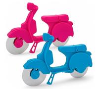 MIJOMA Pizza Schneider Scooter - Trendy Pizza Roller in Scooter Design, Stainless Steel Pizza Wheel, Pizza Cutter with Stand, Dishwasher Safe (2, Pink & Blue)