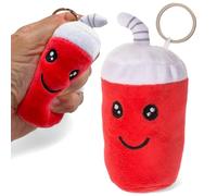 MIJOMA Plush Pendant Fast Food Design Metal Key Ring 10 cm Kawaii Faces 100% Polyester Soft Padded, Soft drink, 10cm