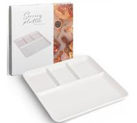 MIJOMA Porcelain Snack Plate 25.5 x 25 cm - 4 Compartment Square Serving Platter - Smooth Glazed and Sturdy - For Tapas, Finger Food and Brunch Moments
