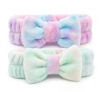 MIJOMA Set of 2 Bow Headband - Soft Fleece Headband for Face Cleansing & Makeup - Pastel Gradient